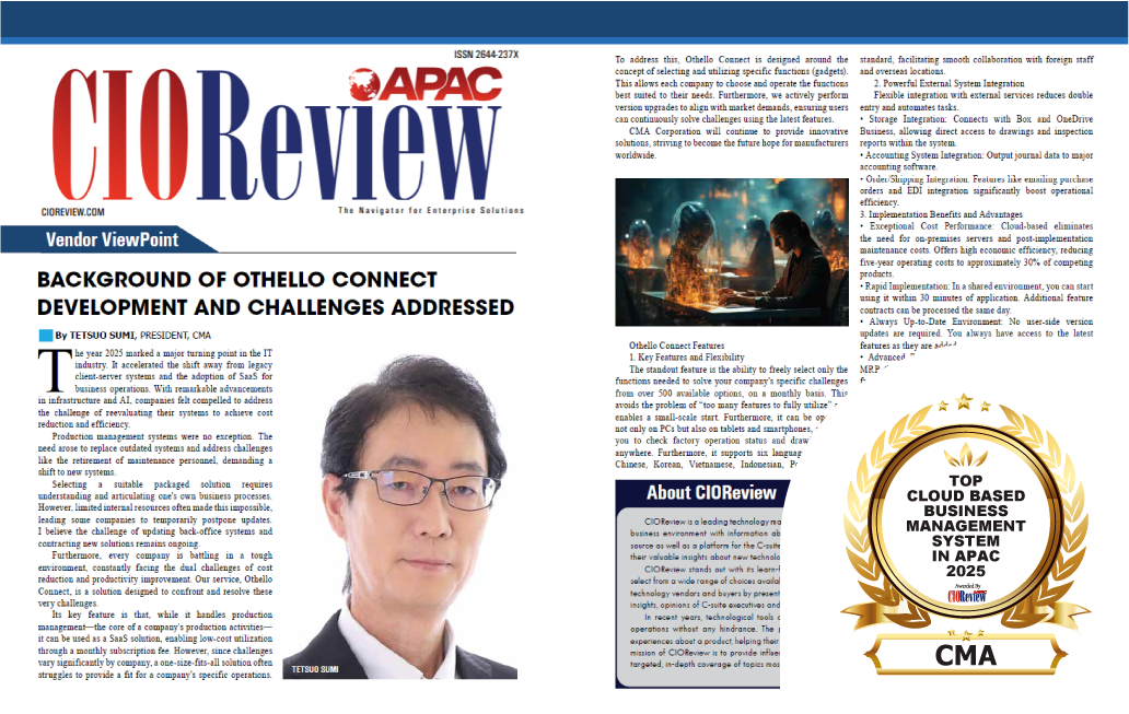 CMA株式会社が、米国ビジネスIT専門誌『CIO Review APAC』のクラウド特集に取り上げられました。